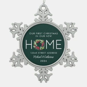 Erstes Weihnachten in unserem neuen Zuhause Grünkr Schneeflocken Zinn-Ornament