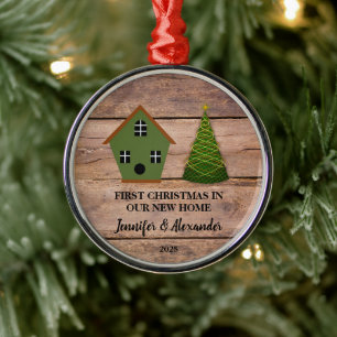 Erstes Weihnachten in unserem neuen Zuhause Holz V Ornament Aus Metall