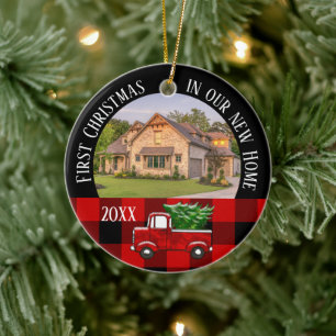 Erstes Weihnachten in unserem neuen Zuhause Roter Keramik Ornament