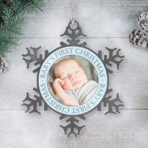 Erstes Weihnachten Lichtblaues benutzerdefiniertes Schneeflocken Zinn-Ornament