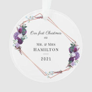 Erstes Weihnachten Lila Floral Geometrischer Rahme Ornament