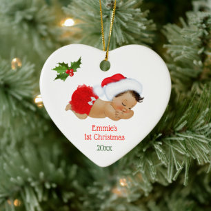 Erstes Weihnachten Mädchen mit roter Santa-Mütze Keramik Ornament