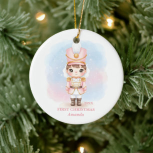 Erstes Weihnachten Mädchen Rosa Nussknacker Foto Keramik Ornament