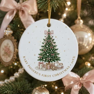 Erstes Weihnachten Mädchen Rosa Schleife Personali Keramik Ornament
