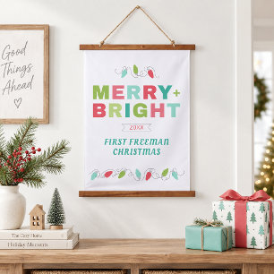 Erstes Weihnachten Merry & Bright Personalisierte  Wandteppich Mit Holzrahmen