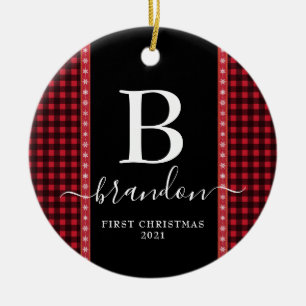 Erstes Weihnachten Monogramm Baby Name Buffalo Kar Keramik Ornament