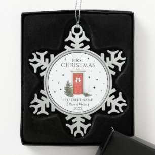 Erstes Weihnachten Neue Heimatadresse Benutzerdefi Schneeflocken Zinn-Ornament