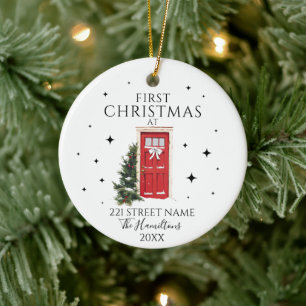 Erstes Weihnachten neues Zuhause Elegante rote Tür Keramik Ornament