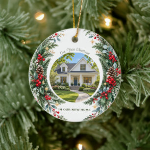 Erstes Weihnachten Neues Zuhause Foto-Ornament Keramik Ornament