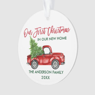 Erstes Weihnachten neues Zuhause roter LKW PHOTO Ornament