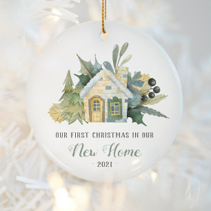 Erstes Weihnachten neues Zuhause Wasserfarbe Haus Keramik Ornament