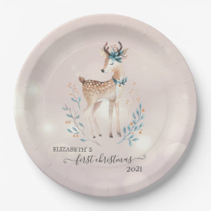 Erstes Weihnachten, niedliches Hirsch-Weihnachten  Pappteller