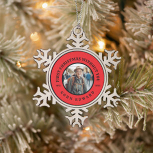 Erstes Weihnachten ohne Dich Gedenkbild Kunst Schneeflocken Zinn-Ornament