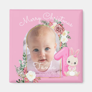 Erstes Weihnachten Rosa Baby Mädchen Foto floral Magnet