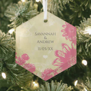 Erstes Weihnachten Rosa Blau Gerber Daisy Weihnach Ornament Aus Glas