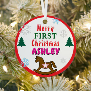 Erstes Weihnachten Schaukelpferd Mädchen Name ALLE Ornament Aus Metall