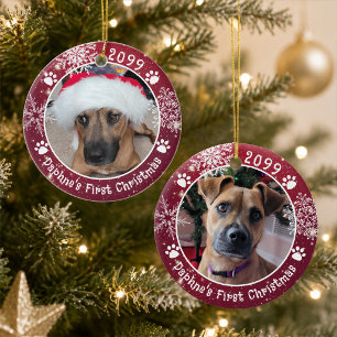 Erstes Weihnachten Schneeflocken 2 Fotos von Hund Keramik Ornament