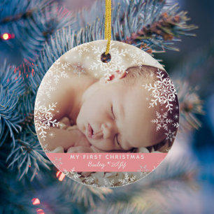 Erstes Weihnachten Schneeglöckchen Rosa für Baby M Ornament Aus Glas