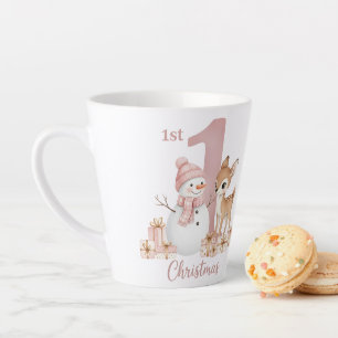 Erstes Weihnachten Schneemann Reh Mädchen Milchtasse
