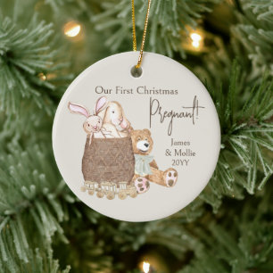 Erstes Weihnachten Schwangerer Teddybär mit indivi Keramik Ornament