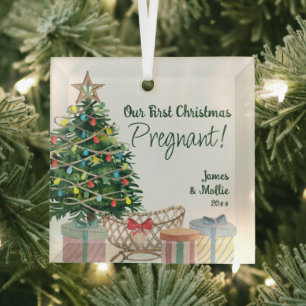 Erstes Weihnachten Schwangerer Weihnachtsbaum und  Ornament Aus Glas