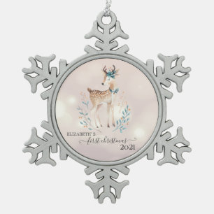 Erstes Weihnachten, Süßer Hirsch Feiertag Schneeflocken Zinn-Ornament
