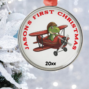 Erstes Weihnachten süßes Flugzeug Dinosaurier Jung Ornament Aus Metall