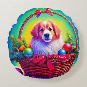 Erstes Weihnachten: Süßester Hund im Weihnachtskor Rundes Kissen