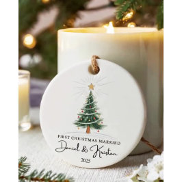 Erstes Weihnachten Verheiratet 2025 Personalisiert Keramik Ornament