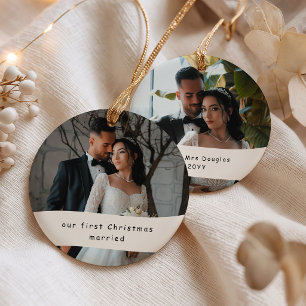 Erstes Weihnachten Verheiratet 2 Foto Personalisie Keramik Ornament