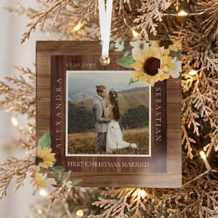 Erstes Weihnachten Verheiratet Foto Sonnenblume Ho Ornament Aus Glas