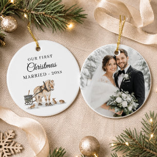 Erstes Weihnachten verheiratet Foto Winter Pferd Keramik Ornament
