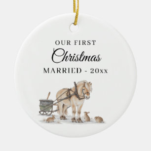 Erstes Weihnachten verheiratet Foto Winter Pferd Keramik Ornament