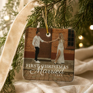 Erstes Weihnachten Verheiratet Frisch Vermählte Ho Keramikornament