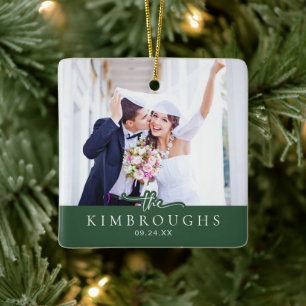 Erstes Weihnachten Verheiratet Hochzeitsfoto Frisc Keramikornament