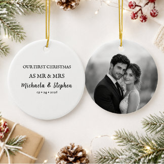Erstes Weihnachten Verheiratet Minimalistisches Fo Keramik Ornament