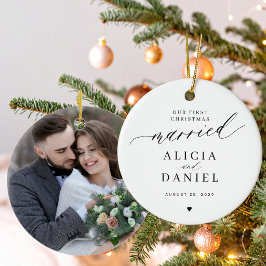 Erstes Weihnachten verheiratet modernes Foto Keramik Ornament