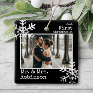 Erstes Weihnachten verheiratet Schwarz Foto Keramikornament