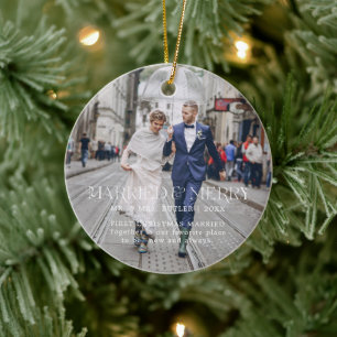 Erstes Weihnachten Verheiratet   Sentimentale Foto Keramik Ornament