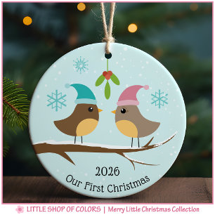 Erstes Weihnachten Verheiratete Liebesvögel Foto Keramik Ornament