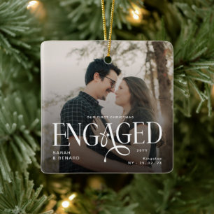 Erstes Weihnachten Verlobt Chic Paare 2 Fotos Keramikornament