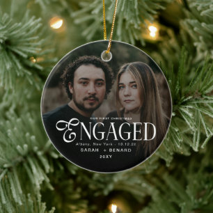 Erstes Weihnachten Verlobt Chic Paare Foto Keramik Ornament