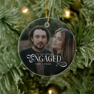 Erstes Weihnachten Verlobt Chic Paare Foto Keramik Ornament