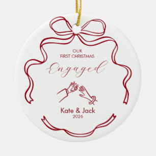 Erstes Weihnachten verlobt Coquette Rot Benutzerde Keramik Ornament