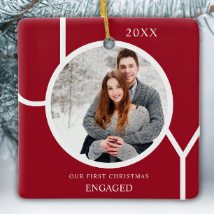 Erstes Weihnachten verlobt Foto Rot Keramikornament