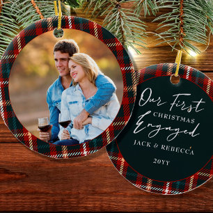 Erstes Weihnachten verlobt Karo Foto Keramik Ornament