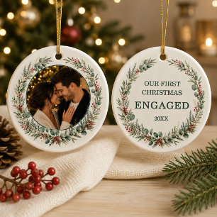 Erstes Weihnachten Verlobt Personalisiertes Foto Keramik Ornament