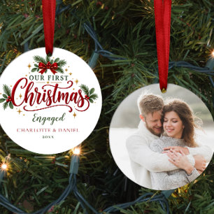 Erstes Weihnachten verlobt Personalisiertes Foto Keramik Ornament