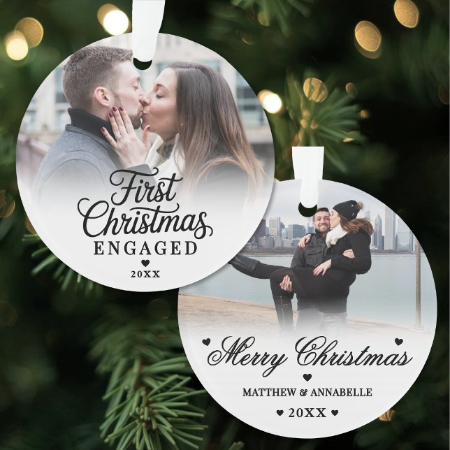 Erstes Weihnachten Verlobtes Paar 2 Foto Ornament (First Christmas Engaged Couple 2 Photo Ornament )