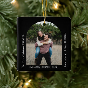 Erstes Weihnachten Verlobtes Paar Foto-Bogen Keramikornament